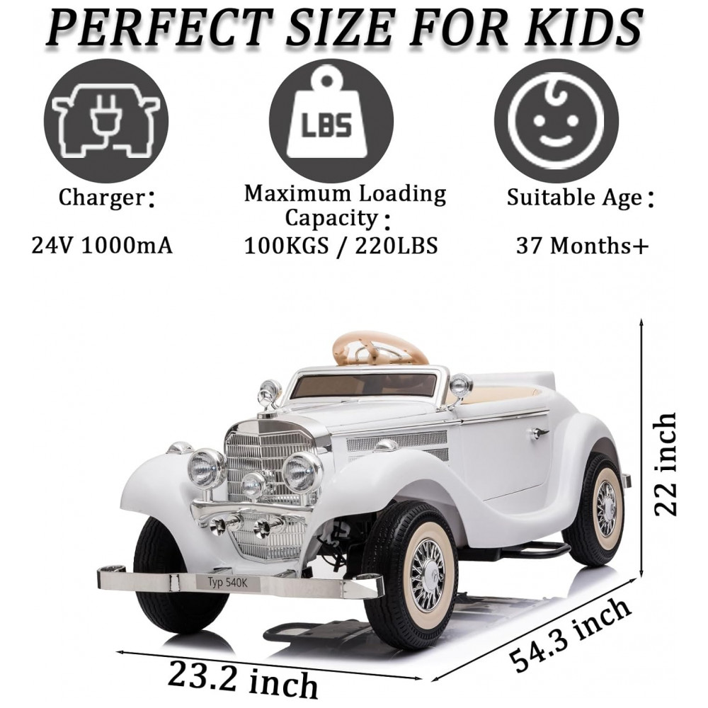 ECTQVZ4RFSRF0B_3-1.jpg - Carrinho Elétrico Infantil Mercedes Benz Licenciado 24V, 2 Lugares, 4WD, Controle Remoto, Modo Pai e Filho, Luzes LED, Bluetooth, Branco