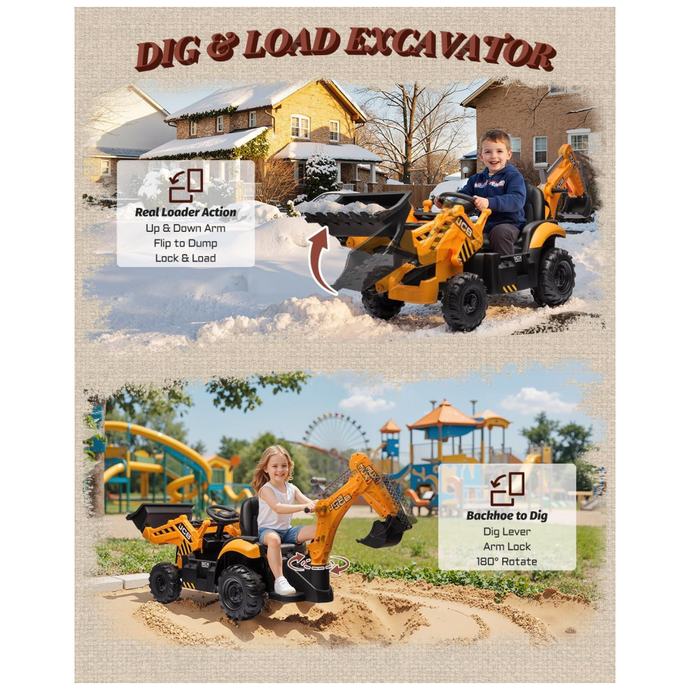 ECTQW1MYV3BF0B_2-1.jpg - Carro Elétrico Infantil 2 Lugares Escavadeira 3 em 1, JCB 3CX Licenciado, 24V, 2 Motores 120W, Controle Remoto, Banco Reversível, Cinto de Segurança