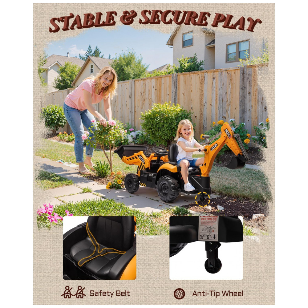 ECTQW1MYV3BF0B_5-1.jpg - Carro Elétrico Infantil 2 Lugares Escavadeira 3 em 1, JCB 3CX Licenciado, 24V, 2 Motores 120W, Controle Remoto, Banco Reversível, Cinto de Segurança
