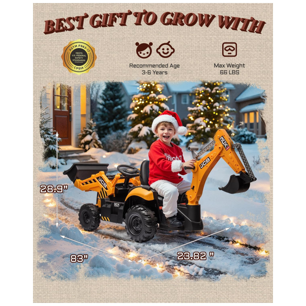 ECTQW1MYV3BF0B_6-1.jpg - Carro Elétrico Infantil 2 Lugares Escavadeira 3 em 1, JCB 3CX Licenciado, 24V, 2 Motores 120W, Controle Remoto, Banco Reversível, Cinto de Segurança