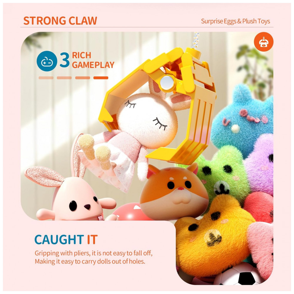 ECTQW2YK9F1F0B_1-1.jpg - Máquina de Garra Rosa ORANGE OCEAN – Mini Arcade Infantil com 54 Peças, Luzes, Música e Temporizador de 60s