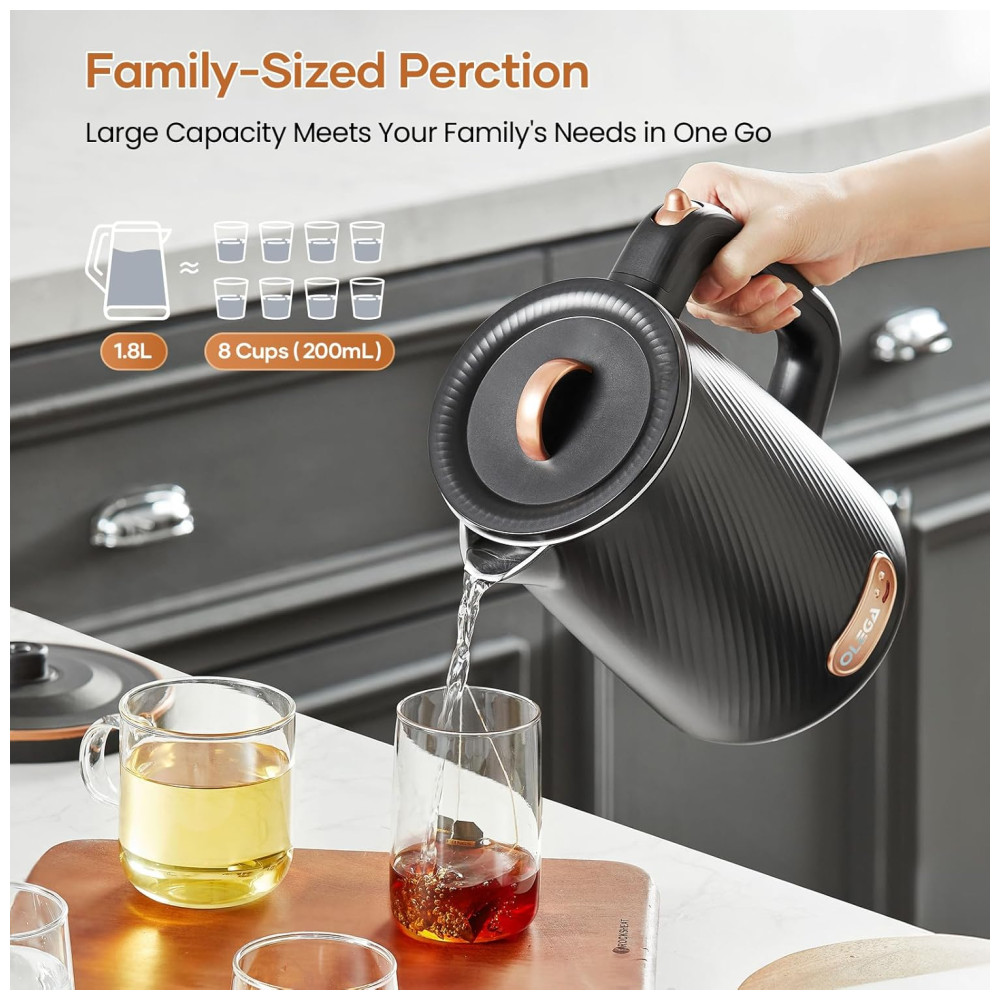 Chaleira Elétrica OLEGA 1500W 1.8L Em Aço Inox para Ferver Água - Desligamento Automático e Proteção Contra Fervura a Seco - Imagem 4