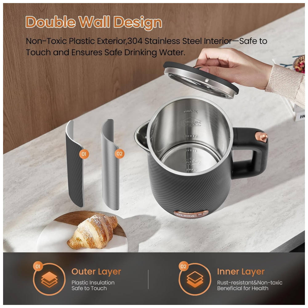 Chaleira Elétrica OLEGA 1500W 1.8L Em Aço Inox para Ferver Água - Desligamento Automático e Proteção Contra Fervura a Seco - Imagem 6