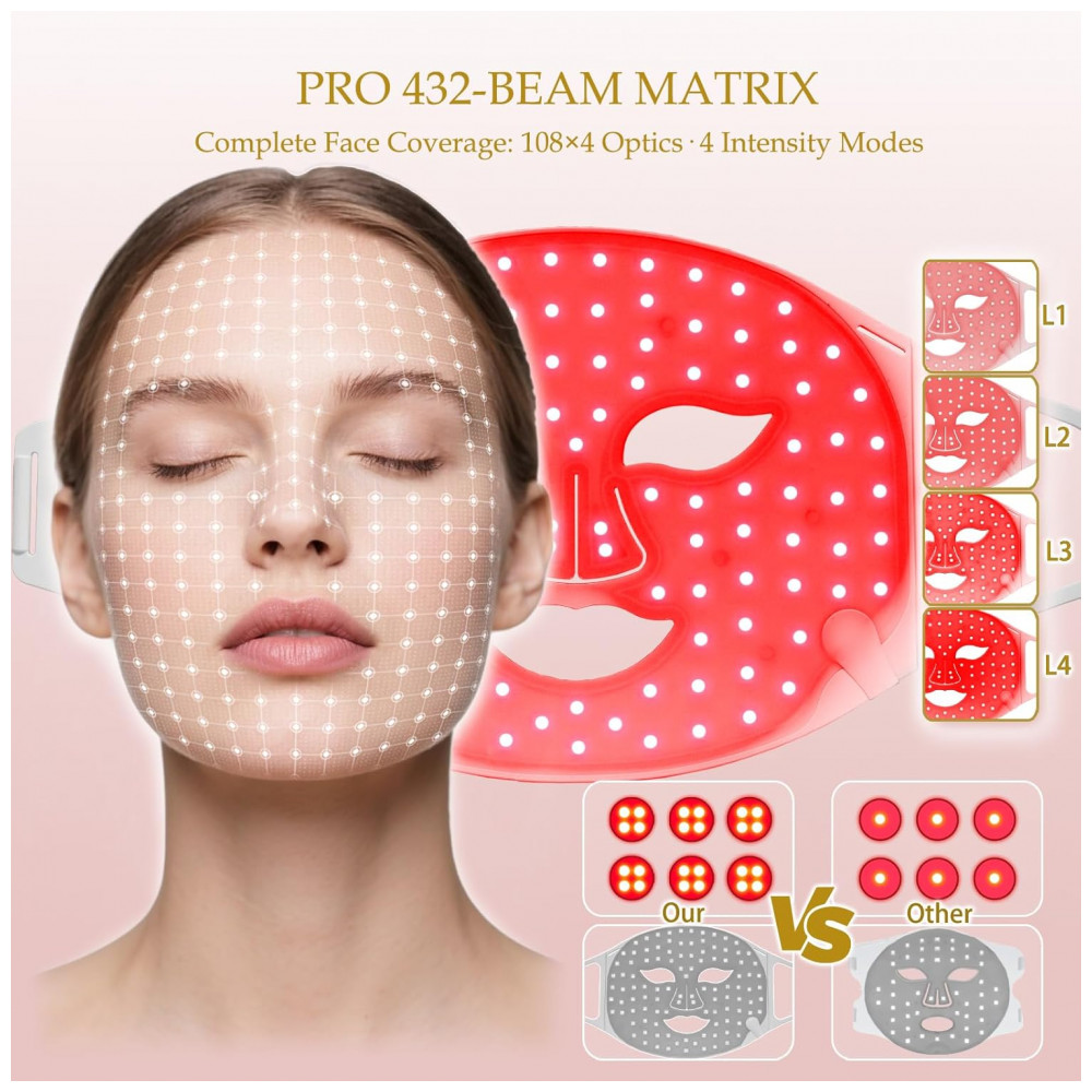 ECTQW3ZZRFBF0B_1-1.jpg - Máscara de Terapia de Luz Vermelha para o Rosto, Máscara Facial de LED, Luz de Cuidados com a Pele com Infravermelho Próximo 850nm e Luz Azul Ajustáve