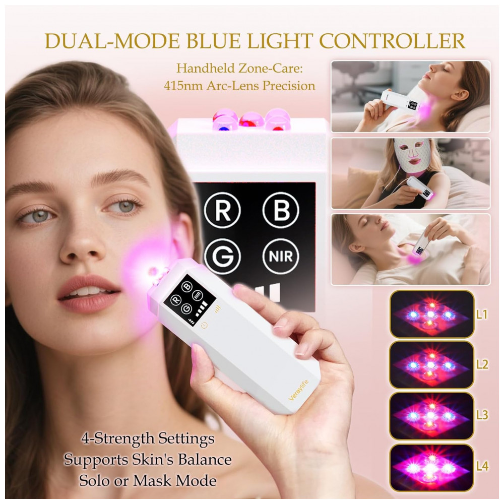 ECTQW3ZZRFBF0B_3-1.jpg - Máscara de Terapia de Luz Vermelha para o Rosto, Máscara Facial de LED, Luz de Cuidados com a Pele com Infravermelho Próximo 850nm e Luz Azul Ajustáve