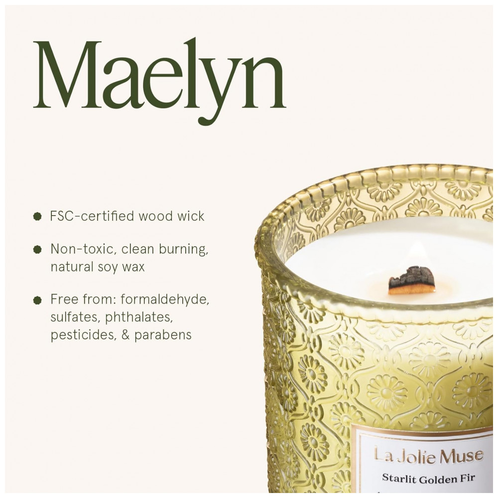 ECTQW5WJ1H880B_5-1.jpg - Velas de Natal LA JOLIE MUSE, Pinheiro Estrelado Dourado, Cedro, Bálsamo de Abeto 539 g - Pavio de Madeira - Cera de Soja Natural - Queima Limpa por 9