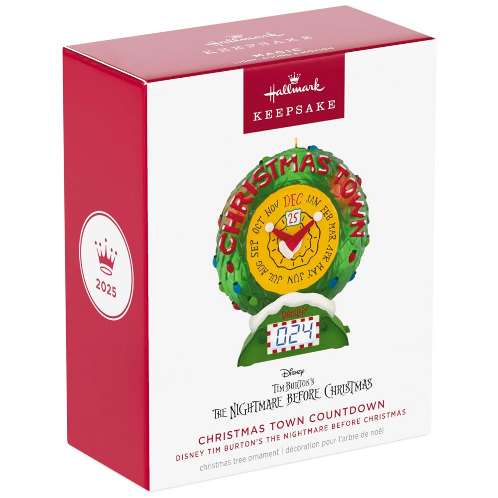 ECTQW5YHKJPD0B_6-1.jpg - Enfeite Natalino Hallmark Keepsake 2025 Disney O Estranho Mundo de Jack Christmas Town Countdown com Luz, Som e Movimento