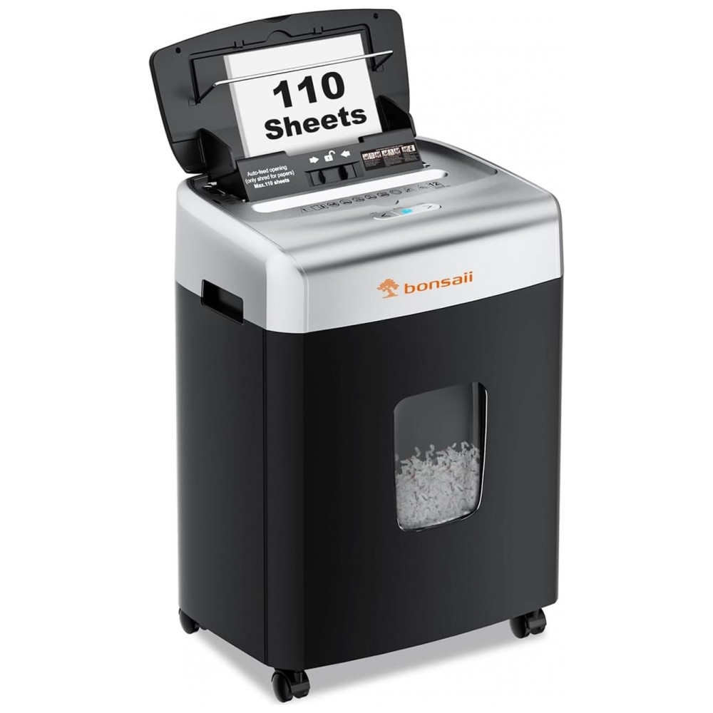 ECTQW7J3RNZD0B_0-1.jpg - Trituradora de Papel Bonsaii HeavyDuty para Casa e Escritório com Alimentação Automática de 110 Folhas, Corte Micro, Nível de Segurança P4,