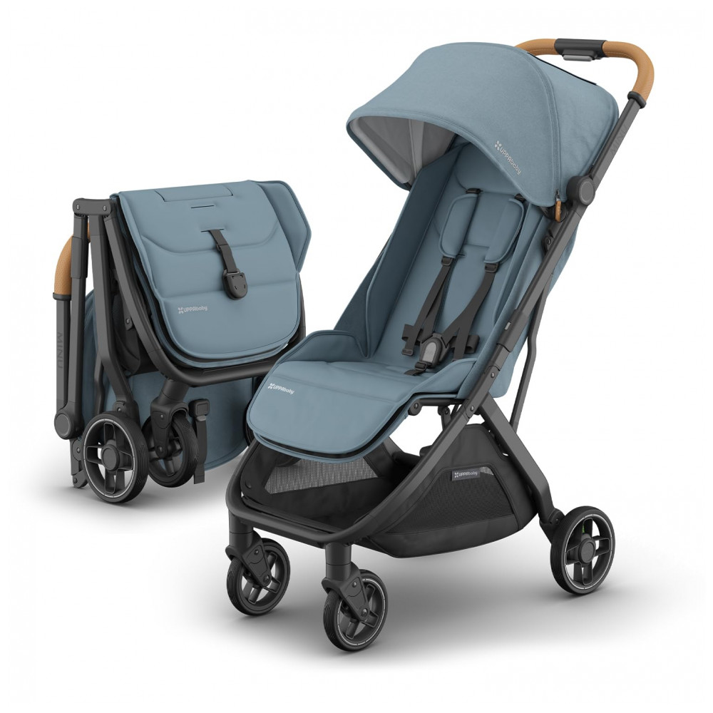 ECTQW8C6NNWD0B_0-1.jpg - Carrinho de Bebê UPPAbaby Minu V3 Dillan Azul Stone/Carbono Sand Couro Dobrável com uma Mão Capota UPF 50+ 1 Lugar