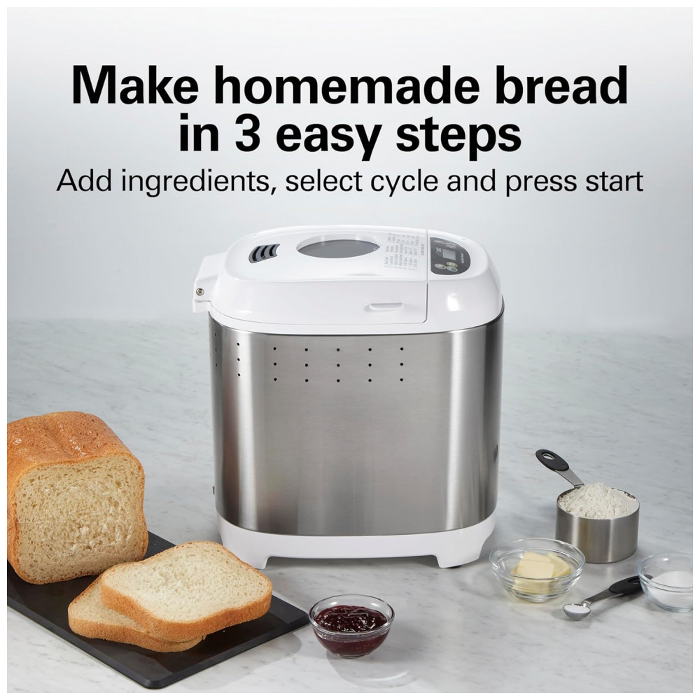 ECTQWC77LWKC0B_1-1.jpg - Máquina de Pão Digital Hamilton Beach Artisan e Sem Glúten Branco e Aço Inoxidável 14 Programas Capacidade 907 g Voltagem 110V