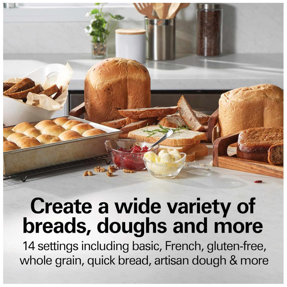 ECTQWC77LWKC0B_2-1.jpg - Máquina de Pão Digital Hamilton Beach Artisan e Sem Glúten Branco e Aço Inoxidável 14 Programas Capacidade 907 g Voltagem 110V