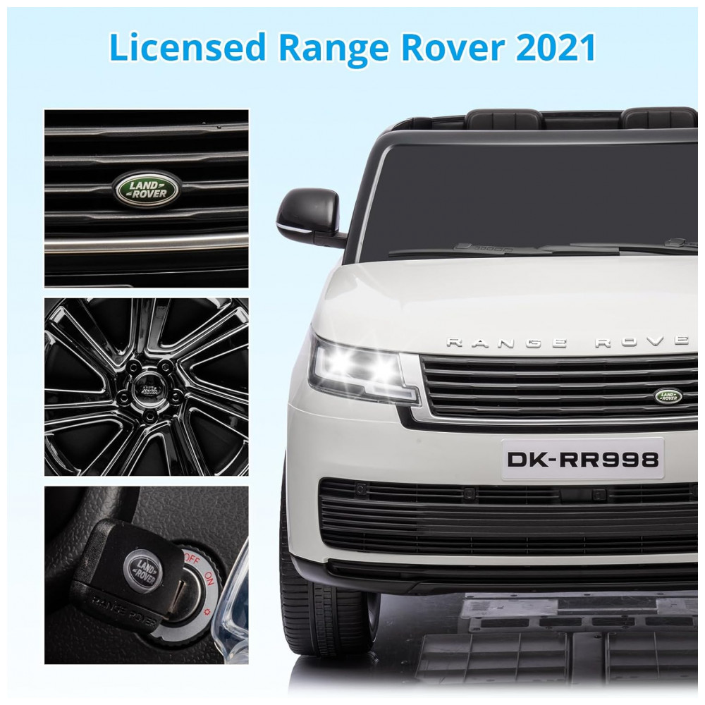 ECTQWFDGJ9NC0B_1-1.jpg - Carrinho Elétrico Infantil Land Rover Licenciado 24V 2 Lugares, 2 Motores 240W, Controle Remoto, Bluetooth, Suspensão, Branco