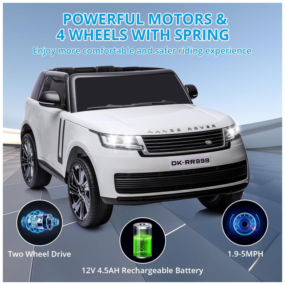 ECTQWFDGJ9NC0B_3-1.jpg - Carrinho Elétrico Infantil Land Rover Licenciado 24V 2 Lugares, 2 Motores 240W, Controle Remoto, Bluetooth, Suspensão, Branco