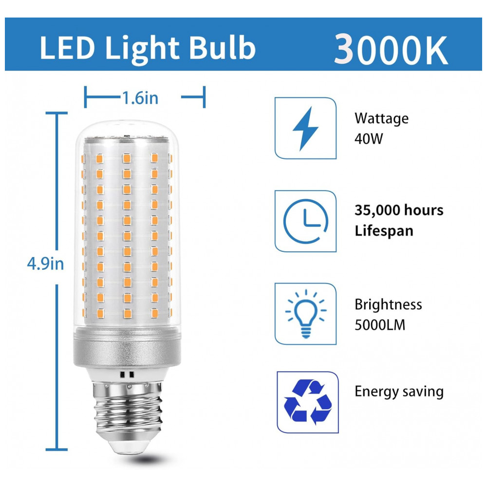 ECTQWH13RV6D0B_1-1.jpg - Pacote com 2 Lâmpadas de LED tipo Milho 40W Equivalente a 300W Ultra Brilhante 5000lm 3000K Branco Quente Lâmpada LED Base Média E26E27,HJFF