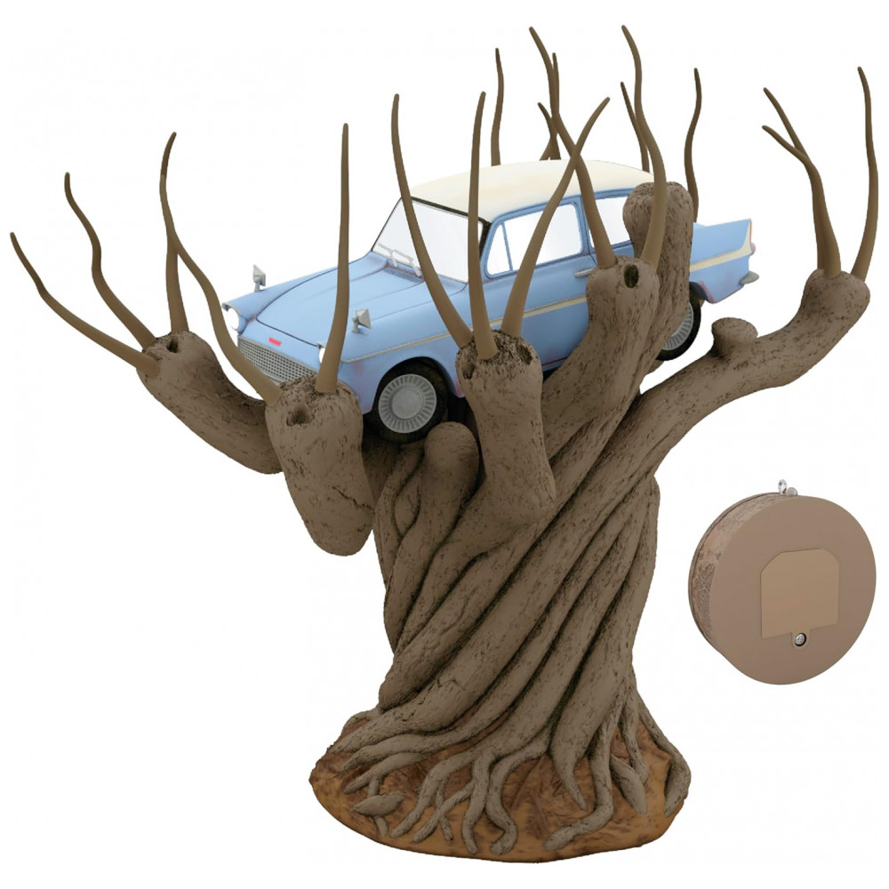 ECTQWHZGQBXC0B_1-1.jpg - Ponteira de Árvore Natalina Harry Potter Hallmark Keepsake Flying Ford Anglia Whomping Willow Com Luz e Som 110V Modelo B0CXBQGZHW