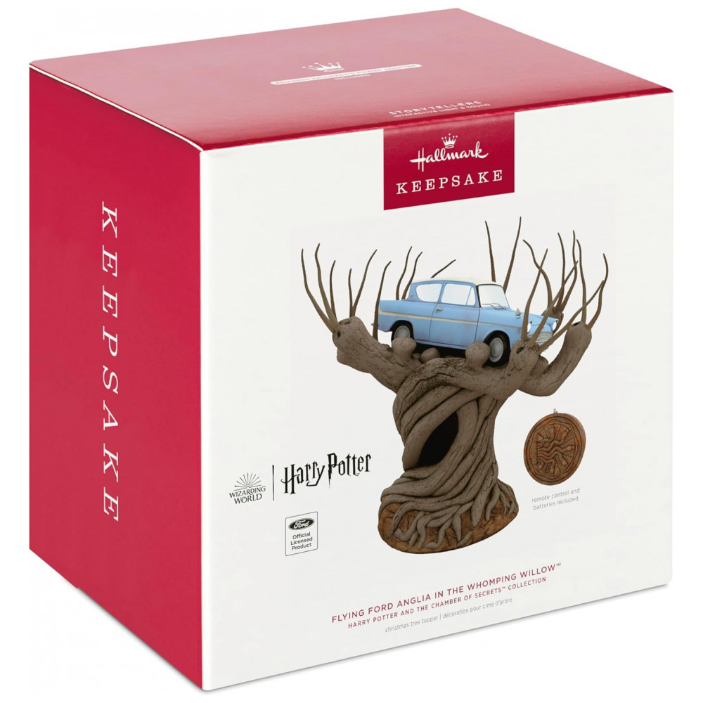 ECTQWHZGQBXC0B_2-1.jpg - Ponteira de Árvore Natalina Harry Potter Hallmark Keepsake Flying Ford Anglia Whomping Willow Com Luz e Som 110V Modelo B0CXBQGZHW