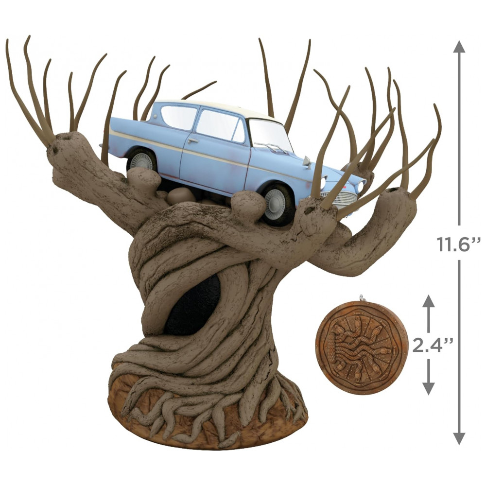 ECTQWHZGQBXC0B_4-1.jpg - Ponteira de Árvore Natalina Harry Potter Hallmark Keepsake Flying Ford Anglia Whomping Willow Com Luz e Som 110V Modelo B0CXBQGZHW