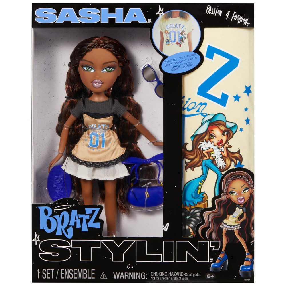 Boneca de Moda Bratz Stylin Sasha com Camiseta Personalizável para Você e Acessórios