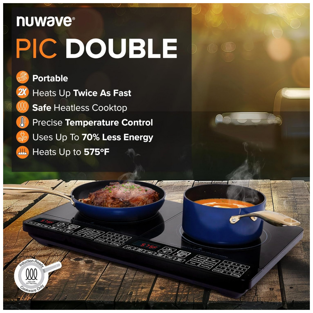 ECTQWMGK1JWD0B_1-1.jpg - Cooktop de Indução Portátil Nuwave Double, 900-1800W, 37,8ºC a 301,67ºC, Bobina de Aquecimento, Vidro Cerâmico à Prova de Estilhaços,