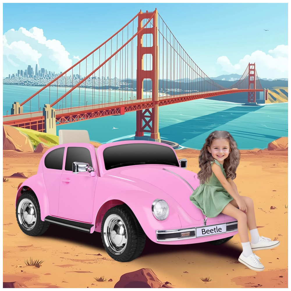 ECTQWQX4PB8D0B_1-1.jpg - Carro Elétrico Infantil Volkswagen Beetle Forever Source Rosa 12V Controle Remoto LED 3 Velocidades Música e autonomia de 60-90min