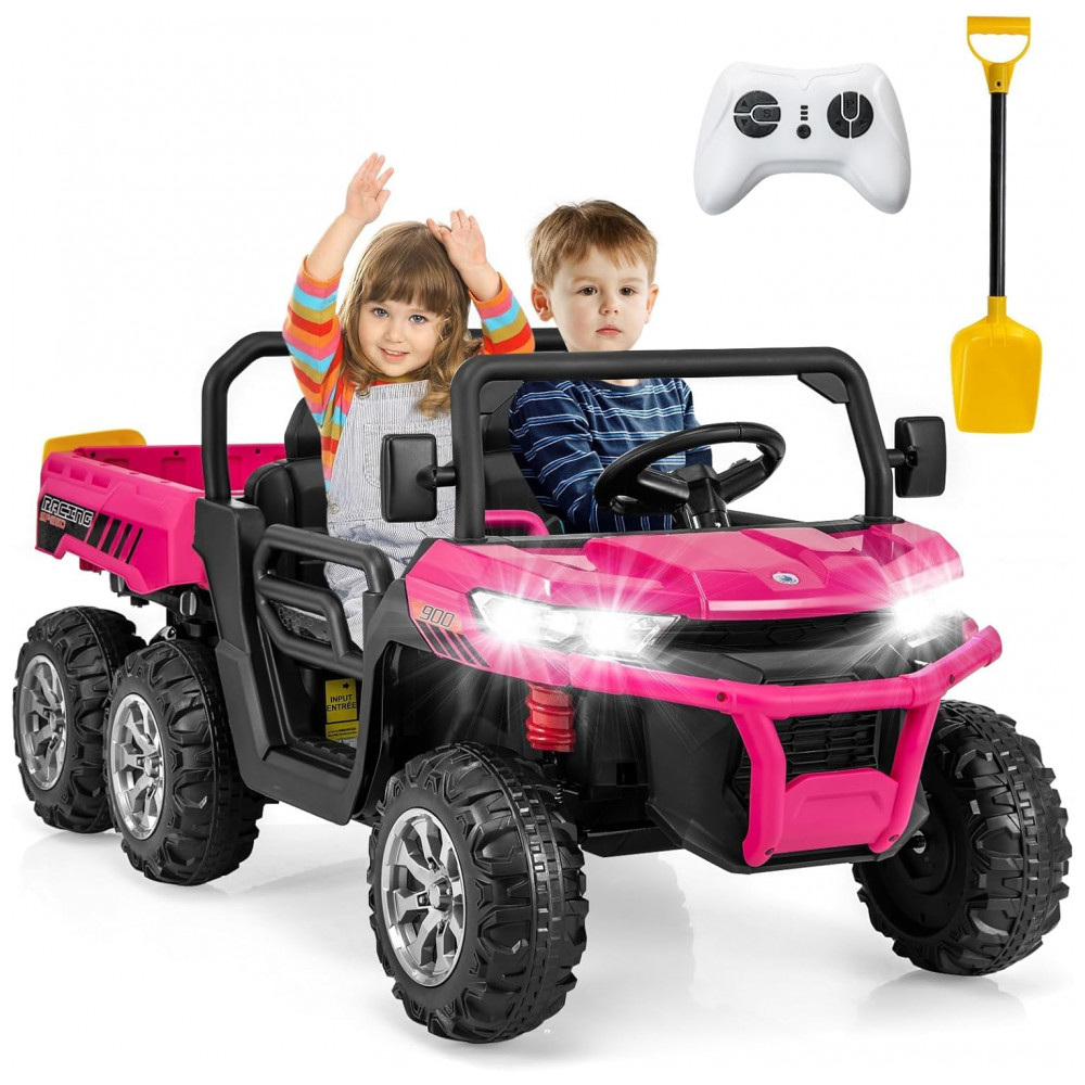 ECTQWSCWJ7KD0B_0-1.jpg - Caminhão Basculante Elétrico Infantil OLAKIDS Rosa 24V 2 Lugares 4WD 6x6 Caçamba Elétrica Suspensão Controle Remoto 4x90W