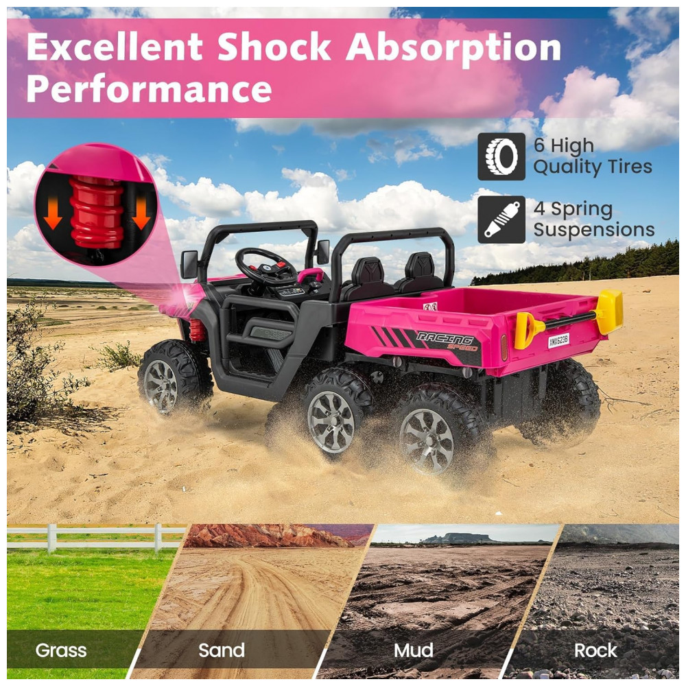 ECTQWSCWJ7KD0B_1-1.jpg - Caminhão Basculante Elétrico Infantil OLAKIDS Rosa 24V 2 Lugares 4WD 6x6 Caçamba Elétrica Suspensão Controle Remoto 4x90W