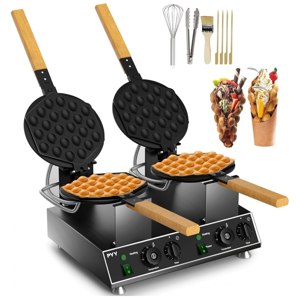 ECTQWT3QHT2F0B_0-1.jpg - PYY Bubble Waffle Maker 3100W Comercial - Máquina de Wafflencom Design de Dupla Cabeça, Giro de 180°, Placa Antiaderente,