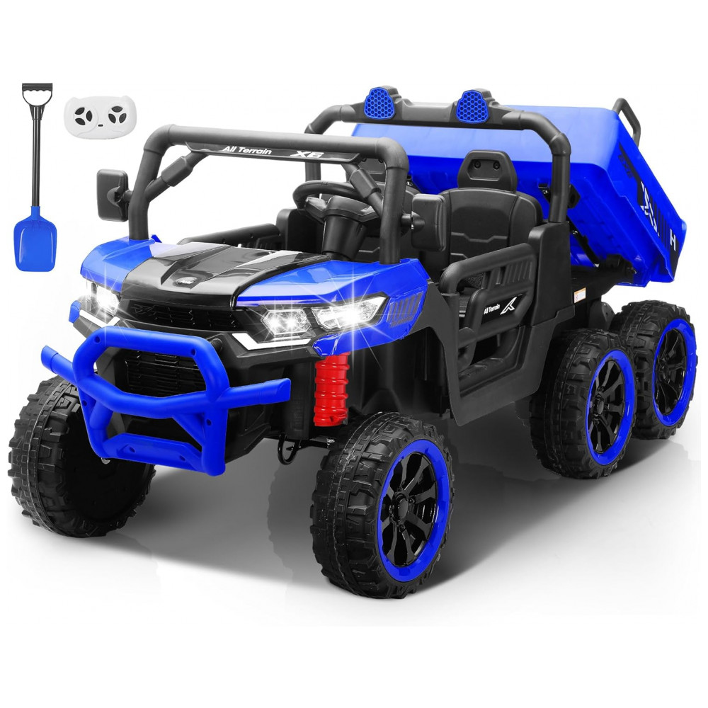ECTQWT86BYMF0B_0-1.jpg - Caminhão Basculante Infantil Elétrico Letsgoride Azul 24V 2 Lugares 4 Motores 100W Caçamba Automática 4WD Bluetooth Música LED 6 Rodas
