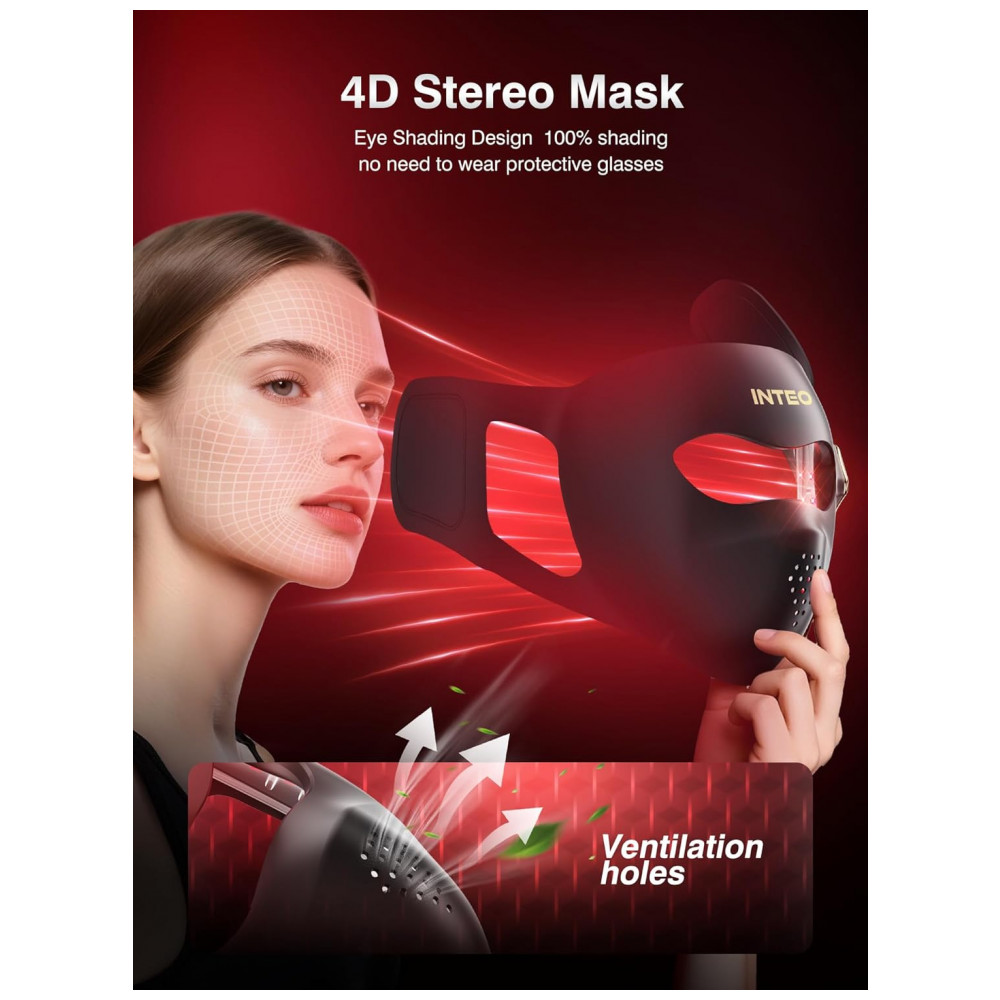 ECTQWVXK8Q8F0B_1-1.jpg - Máscara de Terapia de Luz Vermelha 4D para o Rosto INTEO com 4 Modos de Luz Vermelha, Infravermelha, Azul e Laranja, Máscara de LED Infravermelho de 8