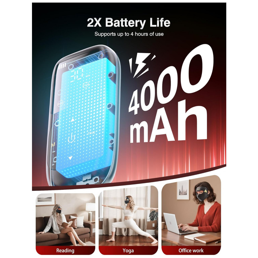 ECTQWVXK8Q8F0B_3-1.jpg - Máscara de Terapia de Luz Vermelha 4D para o Rosto INTEO com 4 Modos de Luz Vermelha, Infravermelha, Azul e Laranja, Máscara de LED Infravermelho de 8