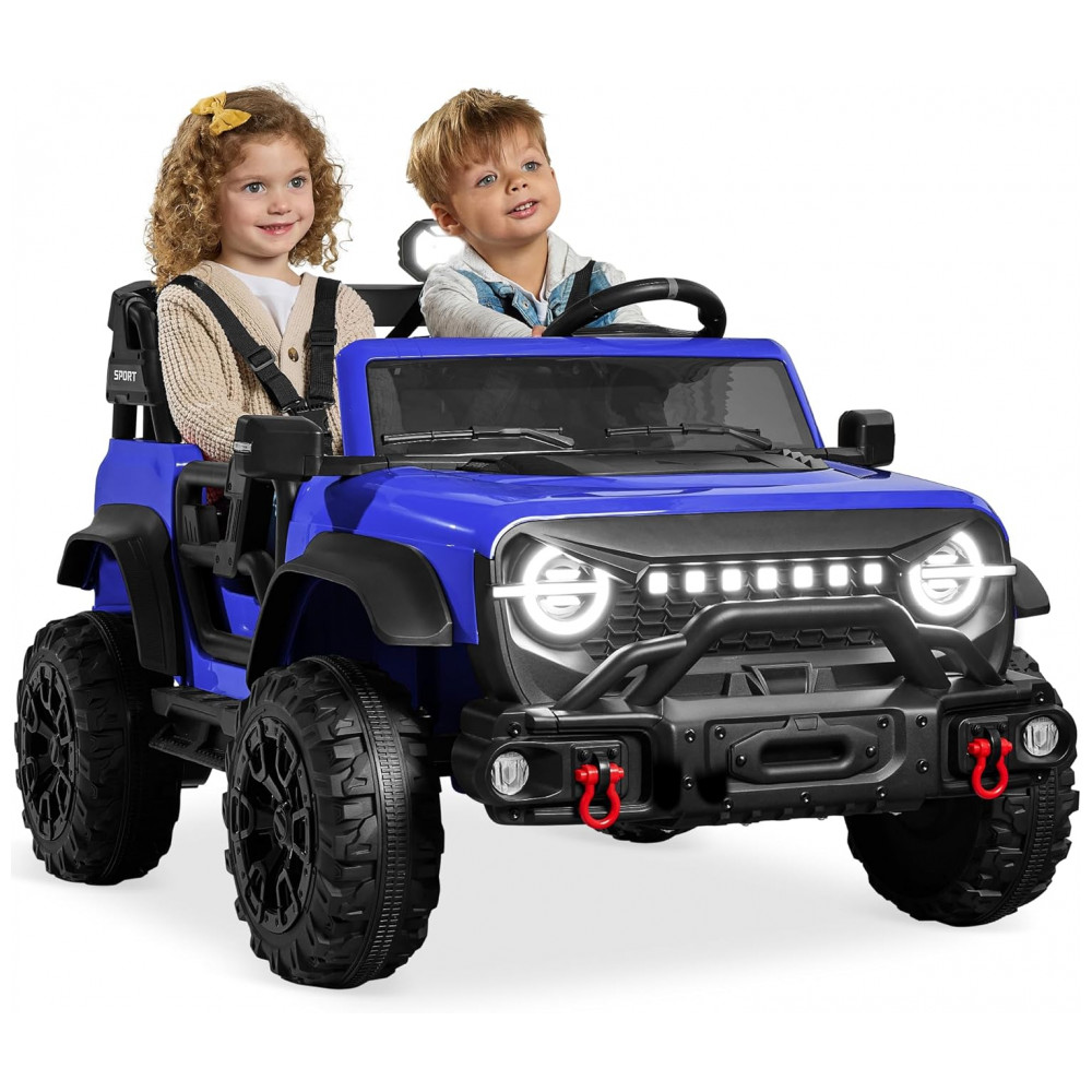 ECTQX614R69F0B_0-1.jpg - Carro Elétrico Infantil Best Choice Products 24V Azul Escuro, Caminhão 2 Lugares, com Controle Remoto, Bluetooth, Luzes LED e Capacidade para 60 kg