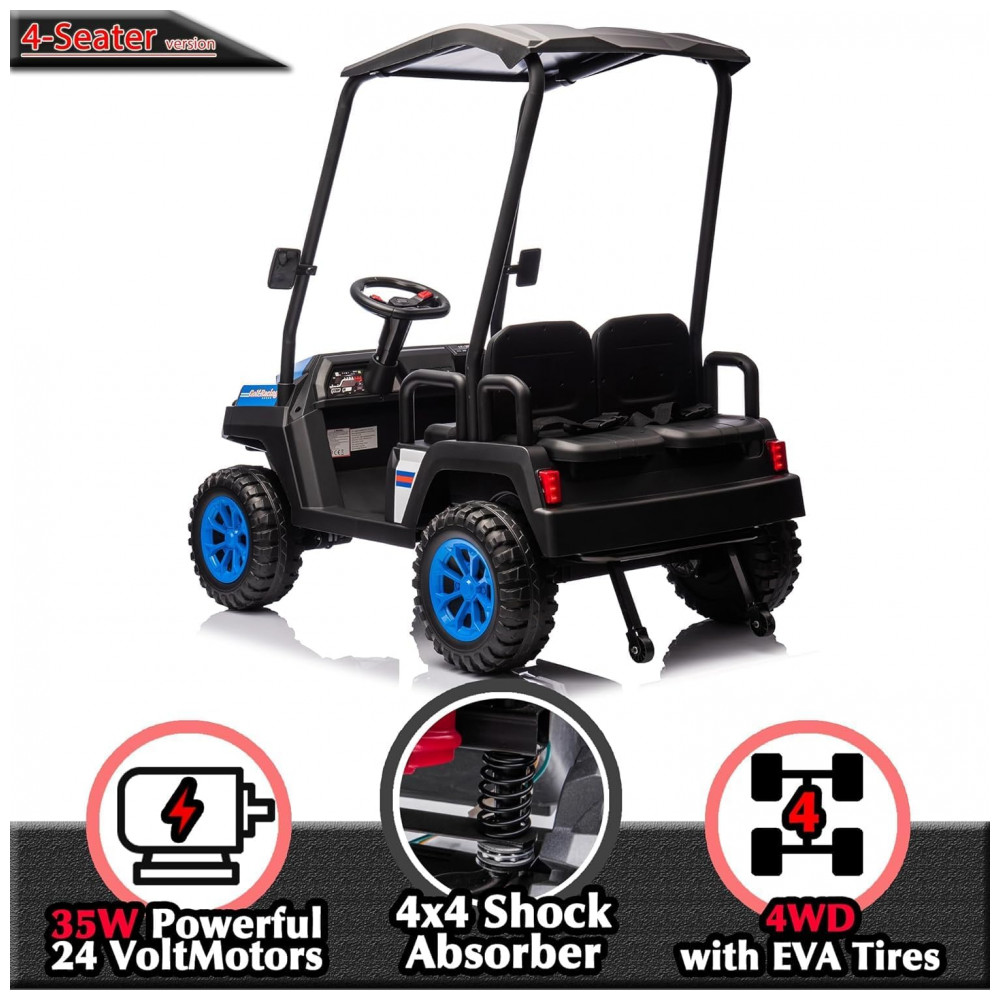 ECTQX9236FWD0B_4-1.jpg - Carrinho Elétrico Infantil 4x4 24V Sopbost, 4 Lugares, Controle Remoto, Suspensão EVA, 4 Motores, MP3 Bluetooth, Azul