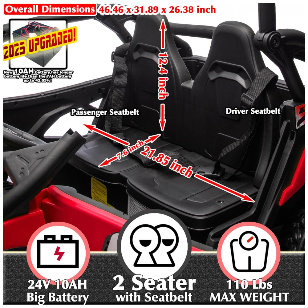 ECTQXCFL4MFD0B_4-1.jpg - Carrinho Elétrico Infantil 4x4 Sopbost XL 24V 10Ah 2 Lugares 4 Motores 75W Controle Remoto Suspensão Molas Bluetooth Vermelho