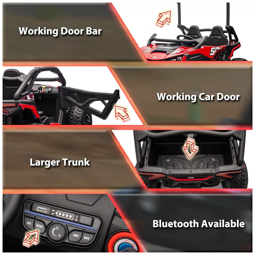 ECTQXCFL4MFD0B_5-1.jpg - Carrinho Elétrico Infantil 4x4 Sopbost XL 24V 10Ah 2 Lugares 4 Motores 75W Controle Remoto Suspensão Molas Bluetooth Vermelho