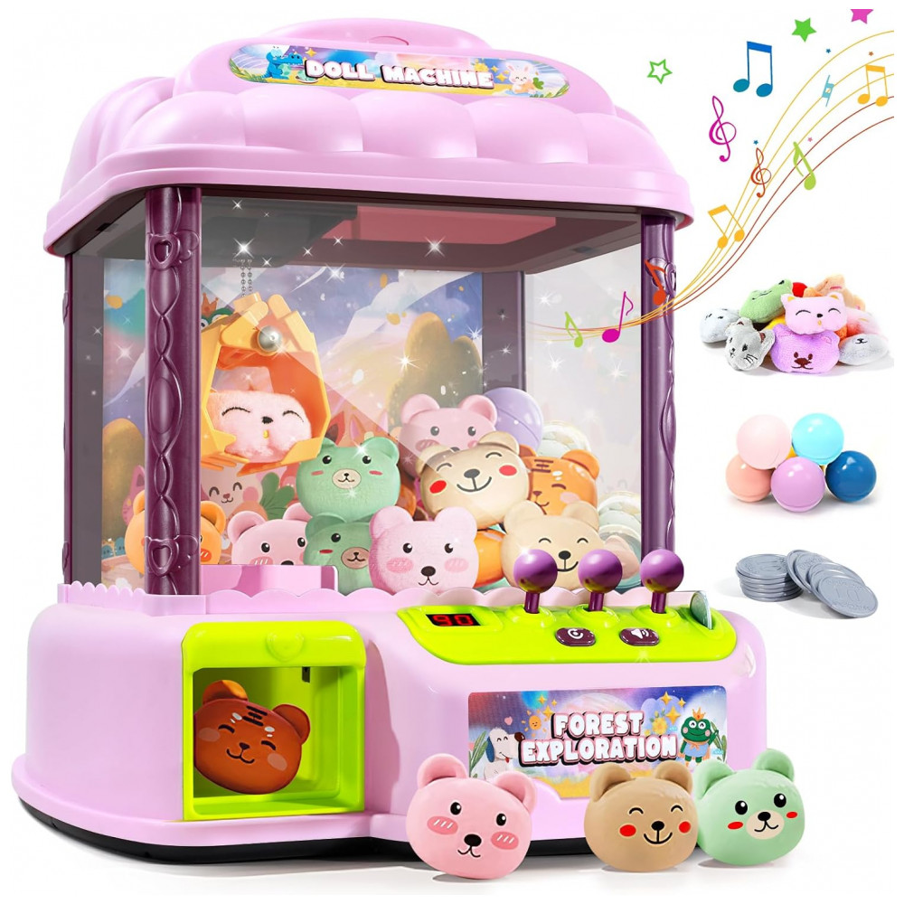 ECTQXCWZSNWC0B_0-1.jpg - MIAOKE Máquina de Garra Rosa Grande para Crianças, Arcade Musical Eletrônico com Luzes e Sons, Inclui Brinquedos, Moedas e Ovos Surpresa