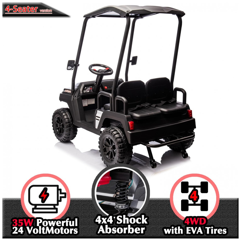 ECTQXDD3W6KD0B_2-1.jpg - Carrinho Elétrico Infantil 4x4 24V Sopbost, 4 Lugares, Controle Remoto, Suspensão EVA, 4 Motores, MP3 Bluetooth, Preto