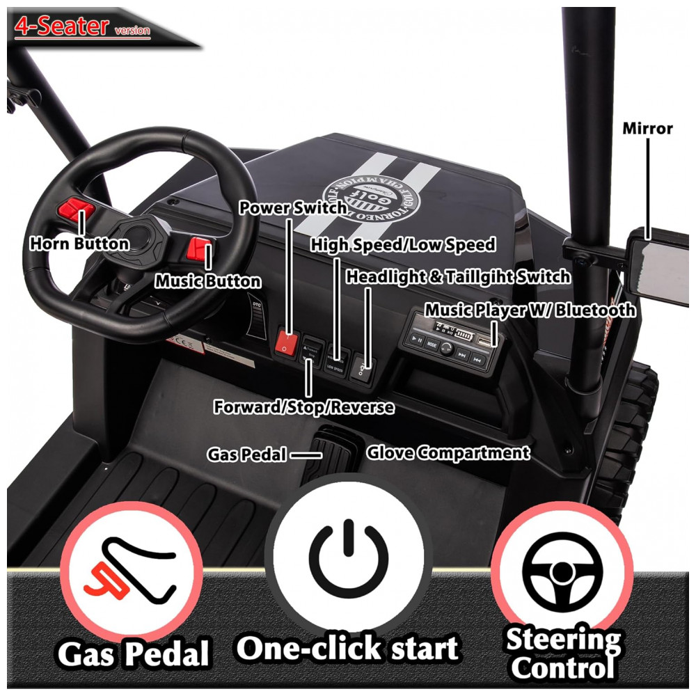 ECTQXDD3W6KD0B_4-1.jpg - Carrinho Elétrico Infantil 4x4 24V Sopbost, 4 Lugares, Controle Remoto, Suspensão EVA, 4 Motores, MP3 Bluetooth, Preto