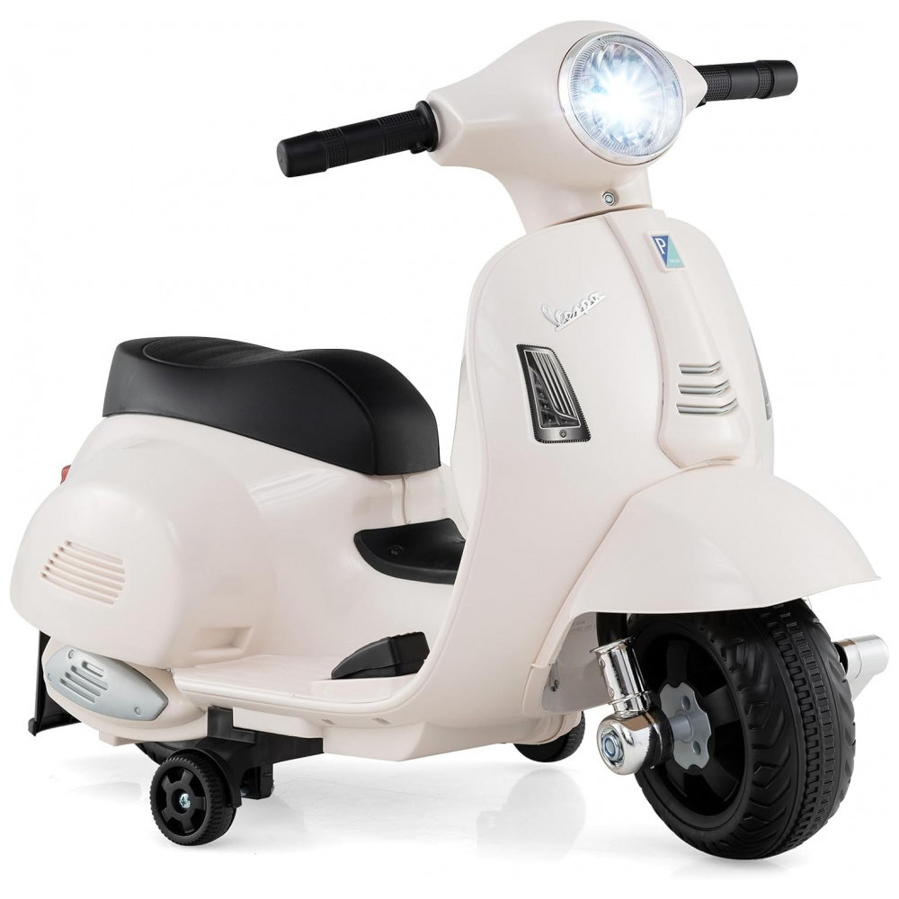 ECTQXDPTG6PD0B_0-1.jpg - Moto Elétrica Infantil Vespa OLAKIDS Branca 6V Licenciada Rodas de Treinamento Farol LED Buzina Estrutura Metálica 3 Rodas