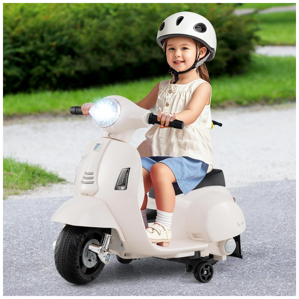 ECTQXDPTG6PD0B_1-1.jpg - Moto Elétrica Infantil Vespa OLAKIDS Branca 6V Licenciada Rodas de Treinamento Farol LED Buzina Estrutura Metálica 3 Rodas