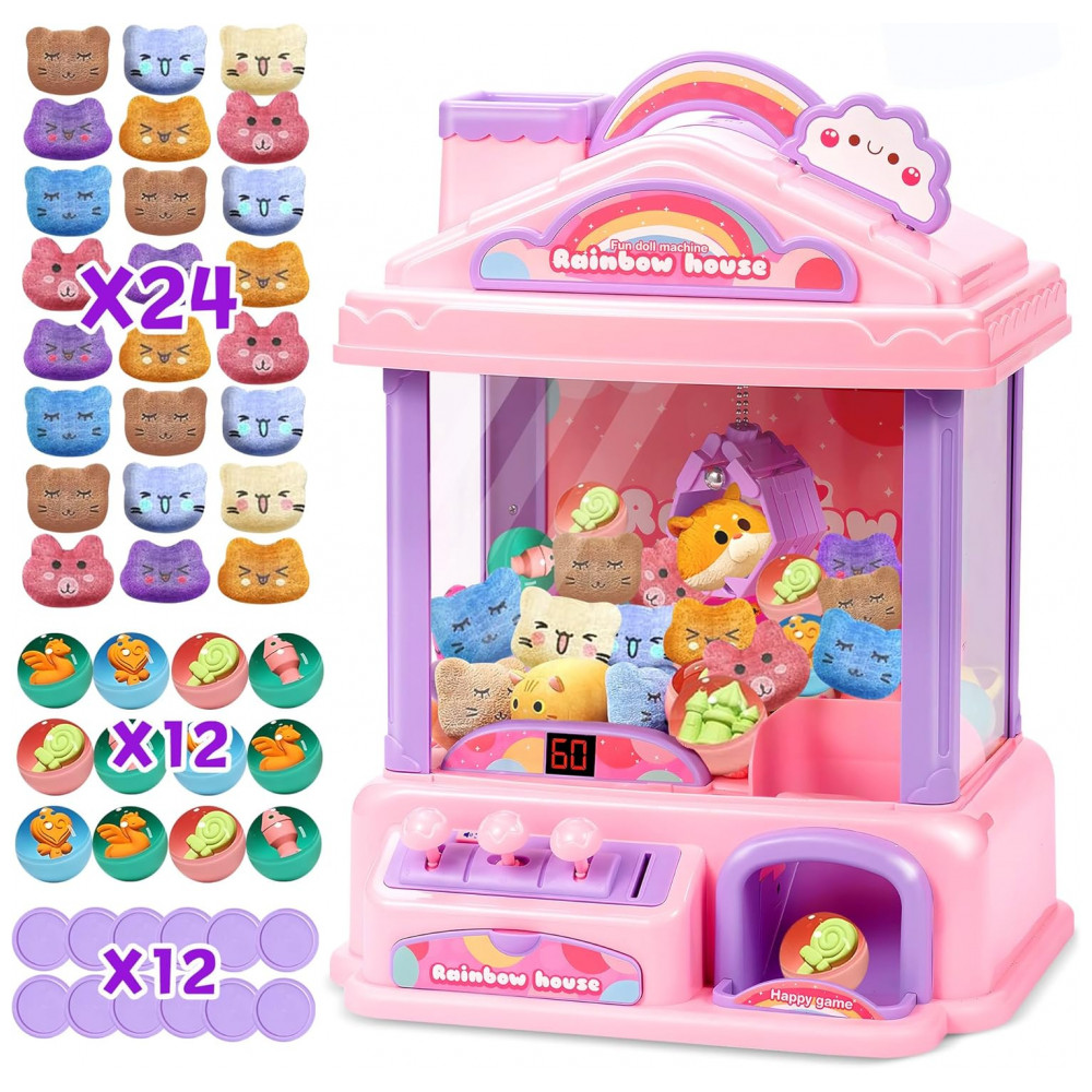 ECTQXGDSWC5C0B_0-1.jpg - ROHSCE Mini Máquina de Garra Rosa para Crianças | Brinquedo Arcade Elétrico com LED e Som Ajustável, Presente de Aniversário para Meninas 4+