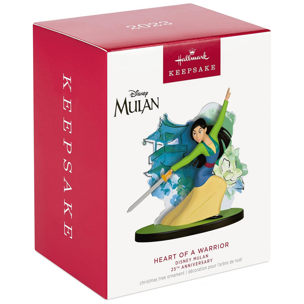 ECTQXKCRNQZB0B_2-1.jpg - Enfeite Natalino Hallmark Keepsake Disney Mulan 25º Aniversário Coração de Guerreira, Plástico 9,7x9,1x4,3 cm