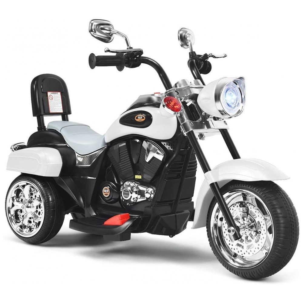 ECTQXL92HJYD0B_0-1.jpg - Moto Elétrica Infantil Chopper OLAKIDS Branca 6V 3 Rodas de Treinamento Farol LED Buzina Suspensão Estrutura Metálica 3 km/h