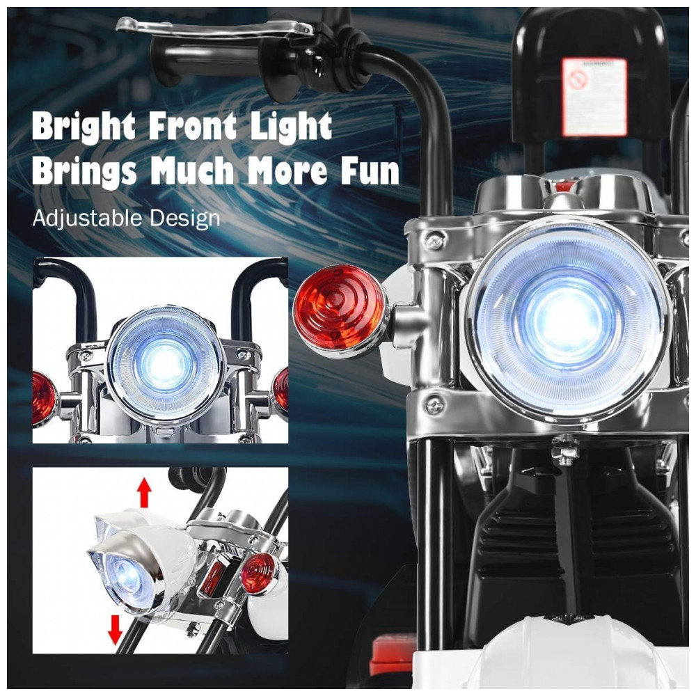 ECTQXL92HJYD0B_1-1.jpg - Moto Elétrica Infantil Chopper OLAKIDS Branca 6V 3 Rodas de Treinamento Farol LED Buzina Suspensão Estrutura Metálica 3 km/h