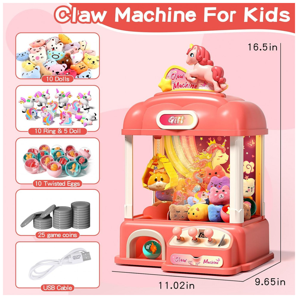 ECTQXNZNKZYC0B_1-1.jpg - Máquina de Garra AIQI Unicorns 60 Peças para Crianças com Luzes, Som e Dispensador de Brinquedos e Doces