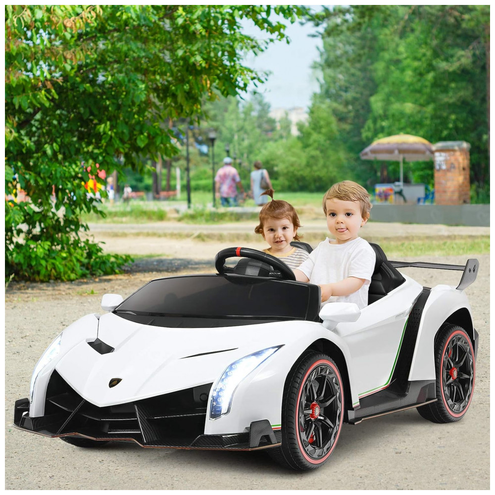ECTQXQ33QTP80B_1-1.jpg - Carro Elétrico Infantil Lamborghini Licenciado 12V, 2 Lugares, 2 Motores 240W, Controle Remoto 2.4G, Música Bluetooth, Branco