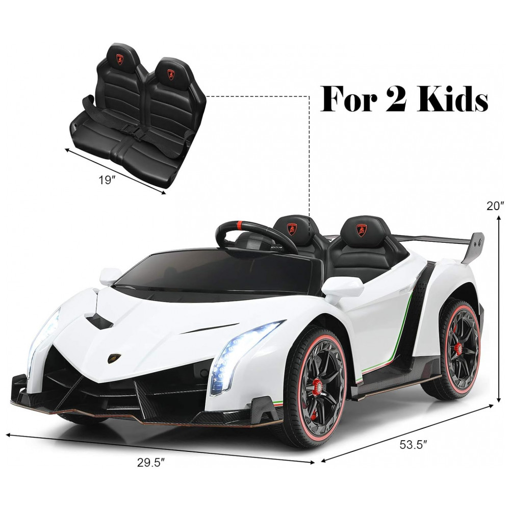 ECTQXQ33QTP80B_5-1.jpg - Carro Elétrico Infantil Lamborghini Licenciado 12V, 2 Lugares, 2 Motores 240W, Controle Remoto 2.4G, Música Bluetooth, Branco