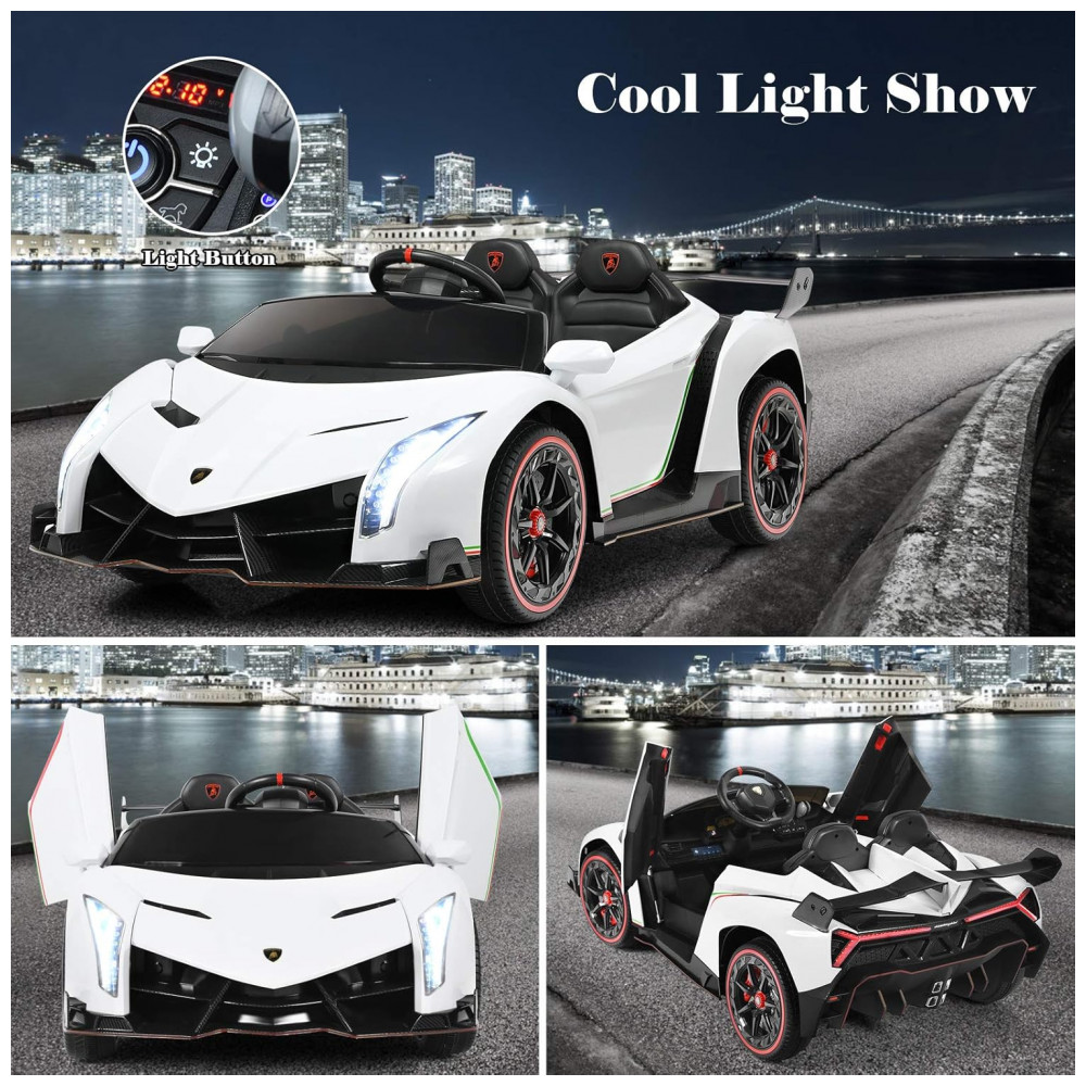 ECTQXQ33QTP80B_6-1.jpg - Carro Elétrico Infantil Lamborghini Licenciado 12V, 2 Lugares, 2 Motores 240W, Controle Remoto 2.4G, Música Bluetooth, Branco
