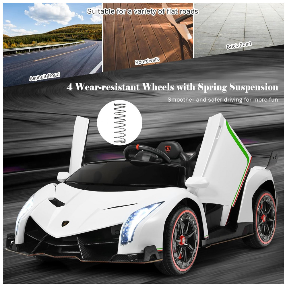 ECTQXQ33QTP80B_8-1.jpg - Carro Elétrico Infantil Lamborghini Licenciado 12V, 2 Lugares, 2 Motores 240W, Controle Remoto 2.4G, Música Bluetooth, Branco