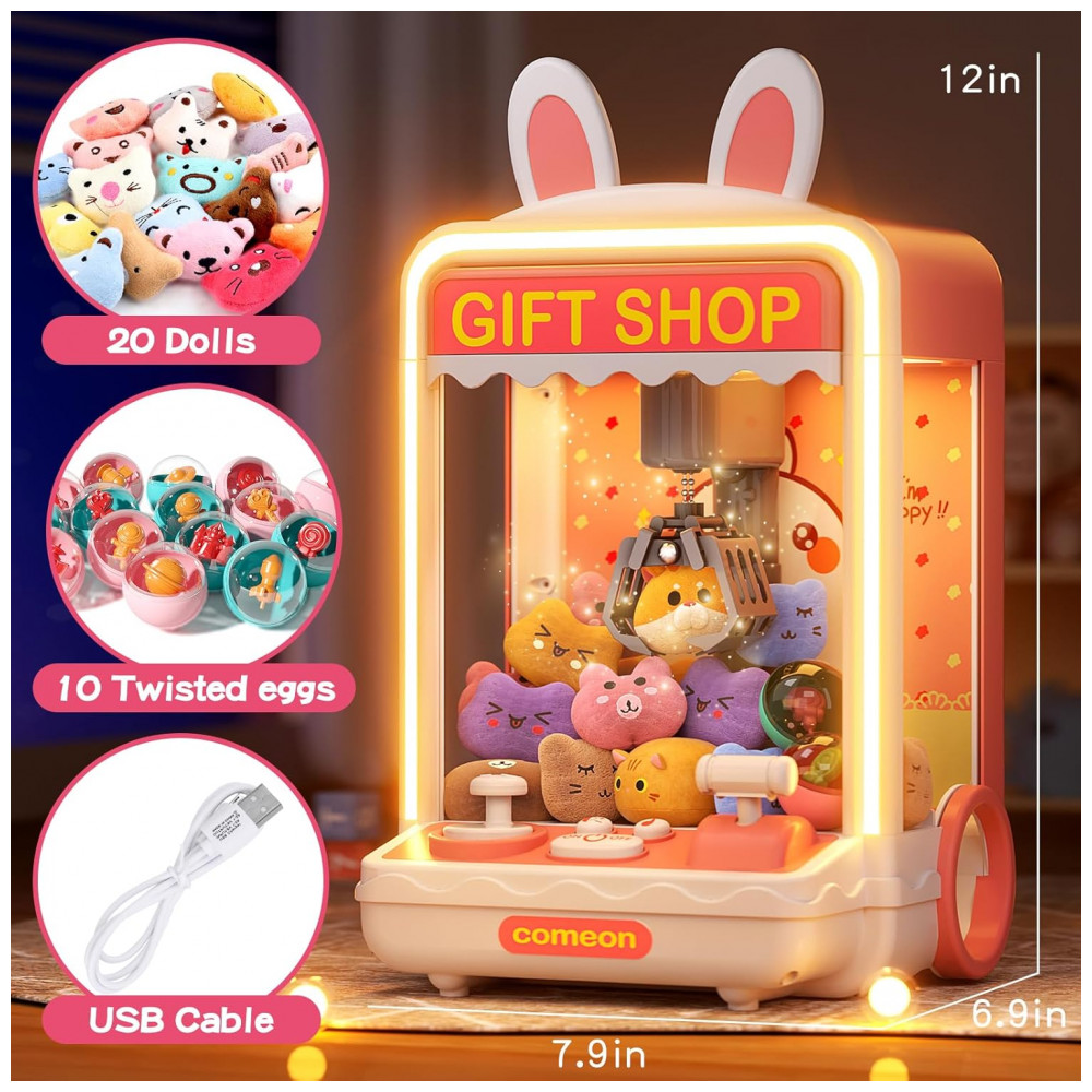 ECTQXSTG2R6C0B_1-1.jpg - Aiqi Máquina de Garra 30 PCS para Crianças Rabbit/Bunny com Luzes e Sons, Mini Vending Machine Eletrônica para Meninas de 3 a 8 Anos