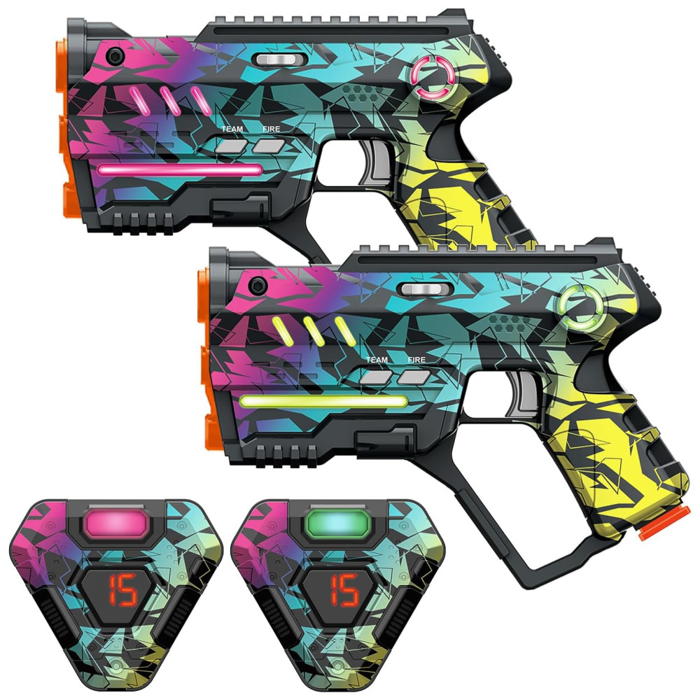 Conjunto de Pistola de Brinquedo c Laser Tag, 2 Pistolas e 2 Coletes de Exibição de Pontuação em LED Digital para Crianças e Adultos, Winyea, Colorido